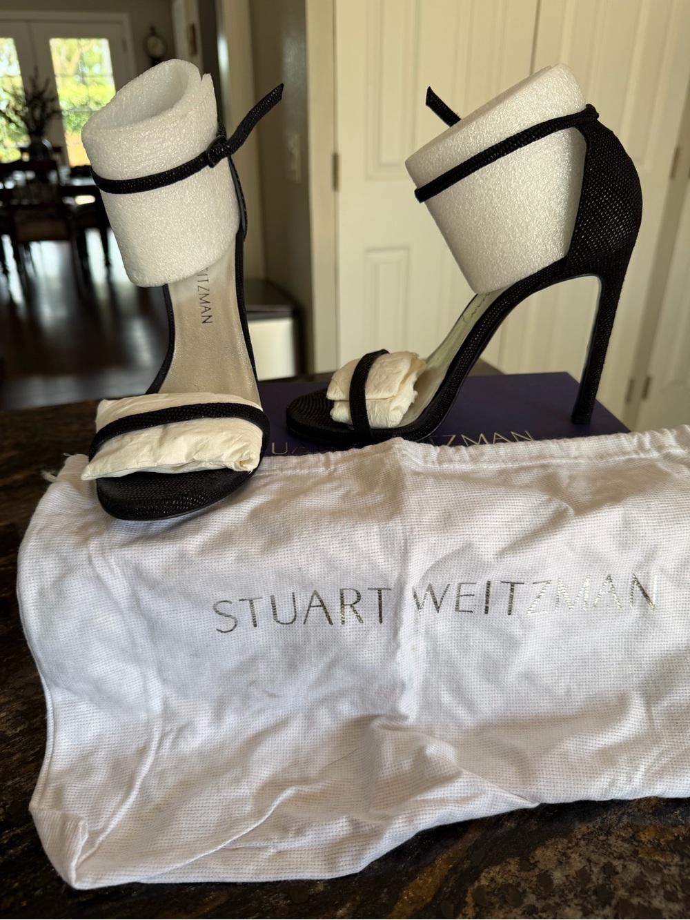 Stuart Weitzman Black Open-Toe High-Heel Sandals